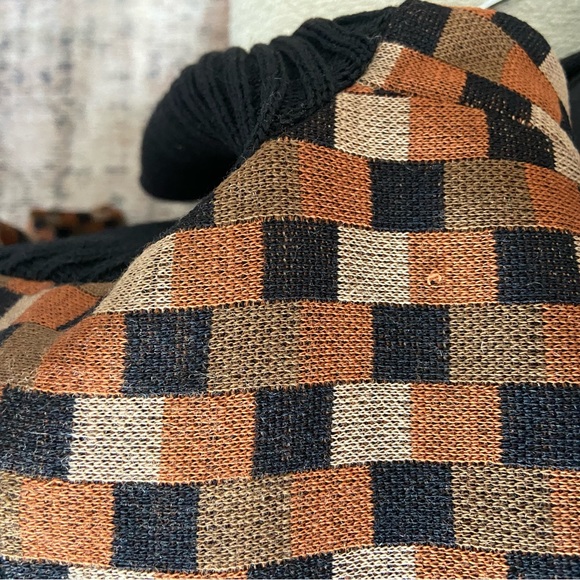 Vintage 70s Jay Kobrin Brown & Black Checkered Mock Neck Long Sleeve Dress 10 - Picture 10 of 10